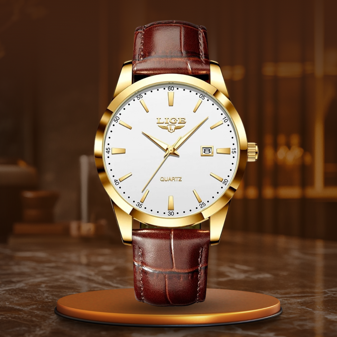 Military watch with leather strap