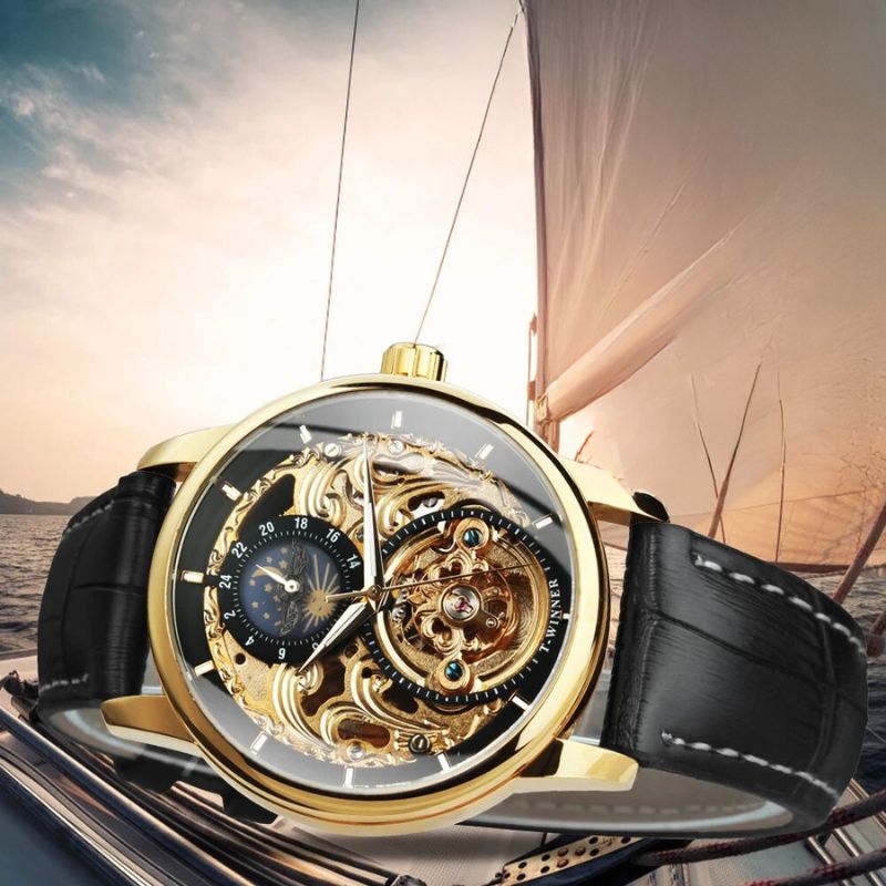 Automatic skeleton watch with moon phase