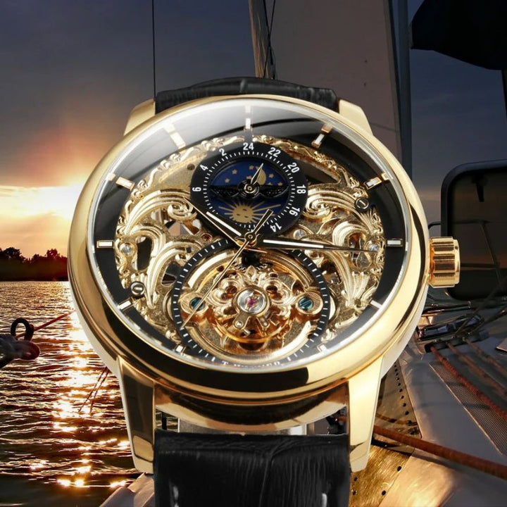 Automatic skeleton watch with moon phase