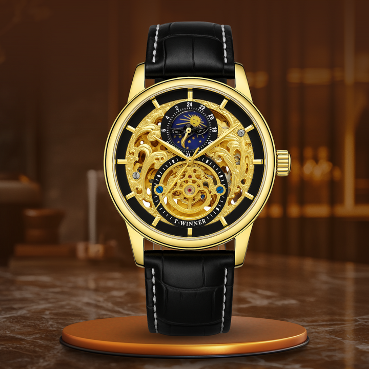 Automatic skeleton watch with moon phase