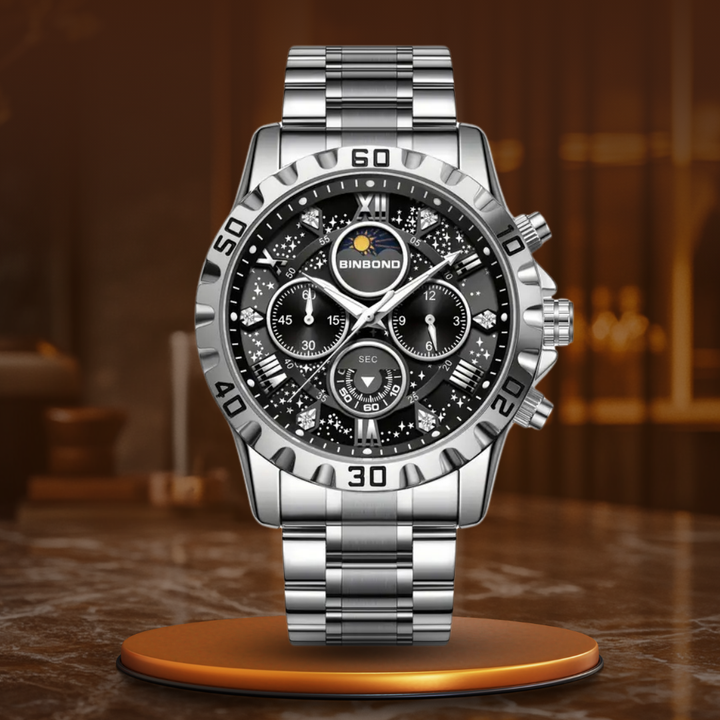 Luxury chronograph watch with metal bracelet