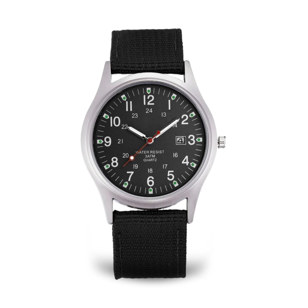 Casual wristwatch with military inspiration