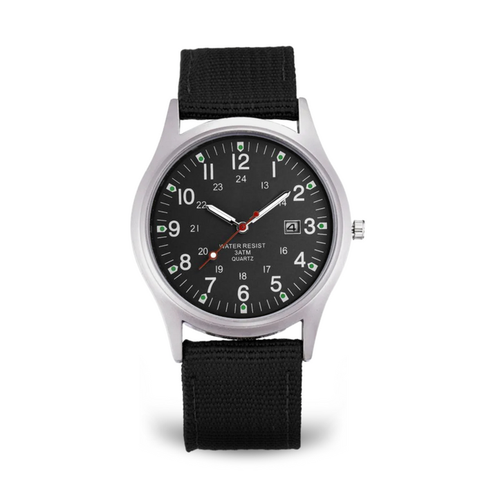 Casual wristwatch with military inspiration