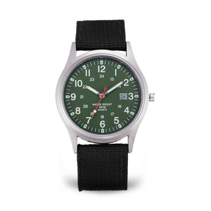 Casual wristwatch with military inspiration