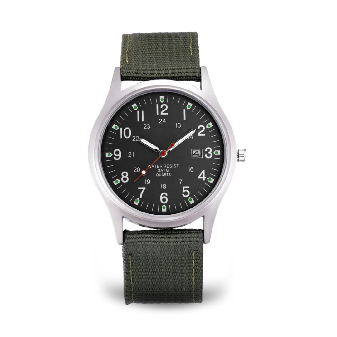 Casual wristwatch with military inspiration