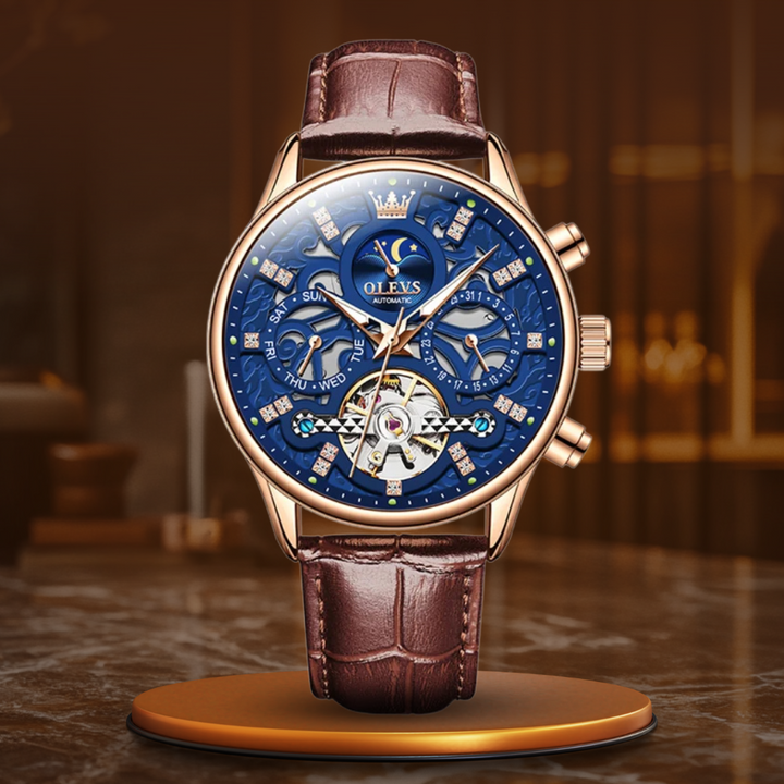 Automatic mechanical watch with leather strap