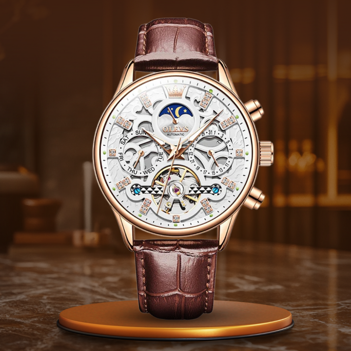 Automatic mechanical watch with leather strap