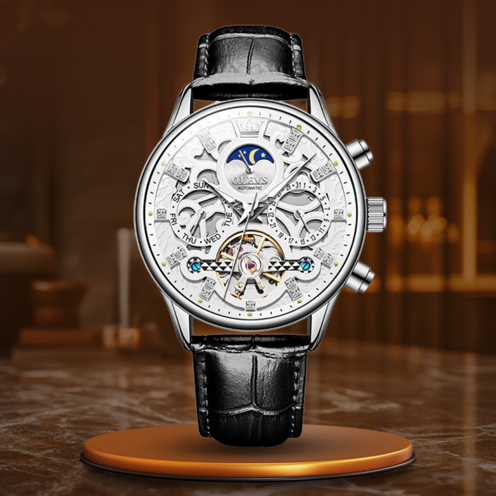Automatic mechanical watch with leather strap